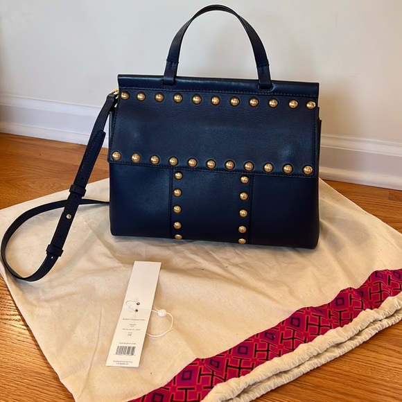 Tory Burch Authentic Block-T Stud Satchel - Picture 1 of 8
